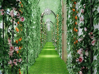 现代花卉花束门拱 走廊过道