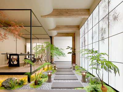 新中式茶室 室内景观园艺小品