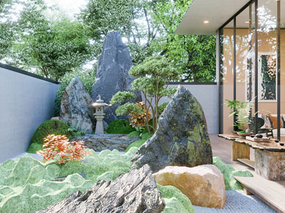 新中式别墅庭院假山景观园艺小品