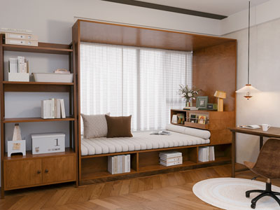 现代中古风飘窗卧室