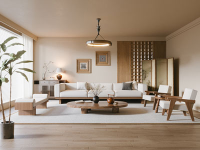 侘寂风中古风客厅3d模型 侘寂风中古风客厅