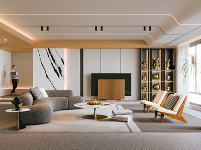 现代客厅3d模型 现代客厅