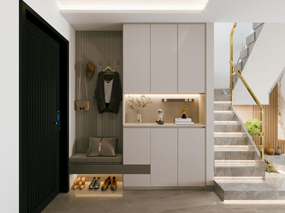现代玄关鞋柜 楼梯间3d模型 现代玄关鞋柜 楼梯间