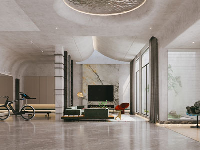 侘寂风别墅挑高客厅3d模型 侘寂风别墅挑高客厅