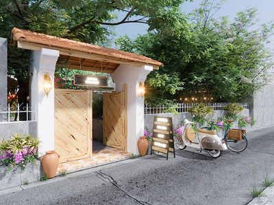 现代民宿咖啡厅大门 门头