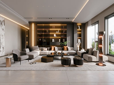 现代客厅3d模型 现代客厅