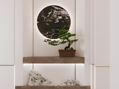 新中式玄关盆景盆栽景观小品