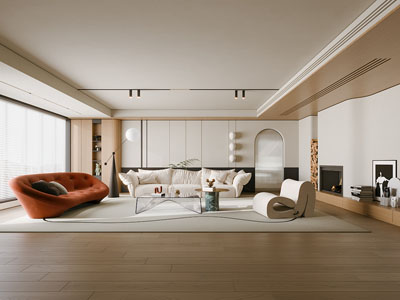 现代原木风客厅3d模型 现代原木风客厅