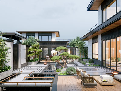 新中式别墅庭院景观园艺小品