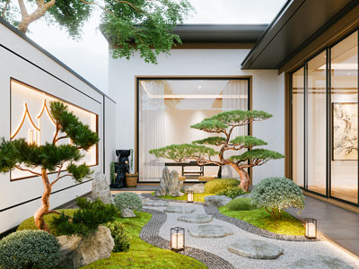 新中式别墅庭院景观园艺小品