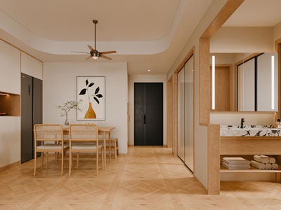 现代中古风餐厅 洗手间干区3d模型 现代中古风餐厅 洗手间干区