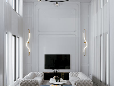 现代别墅挑高客厅3d模型 现代别墅挑高客厅