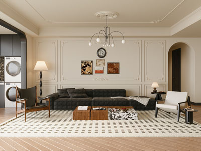 法式中古风客厅3d模型 法式中古风客厅