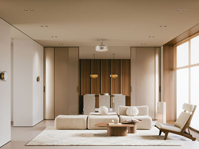 现代中古风客厅3d模型 现代中古风客厅