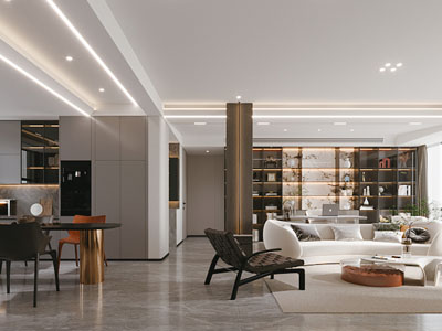 现代客厅餐厅3d模型 现代客厅餐厅