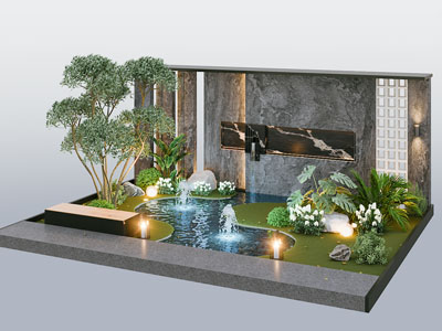 新中式水池 景观墙园艺小品