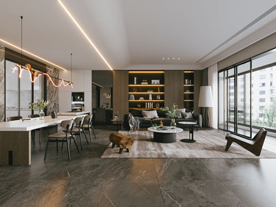 现代客厅餐厅3d模型 现代客厅餐厅