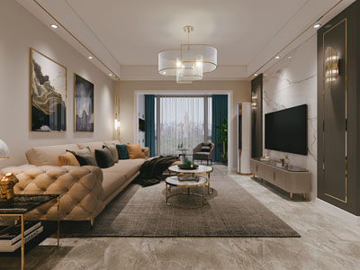 现代轻奢客厅3d模型 现代轻奢客厅