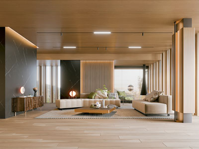 现代原木风客厅3d模型 现代原木风客厅