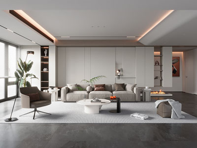 现代客厅3d模型 现代客厅