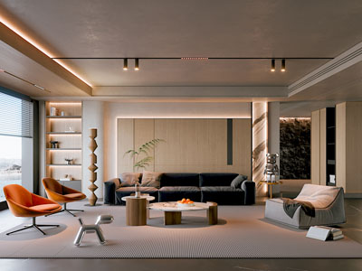 现代客厅3d模型 现代客厅