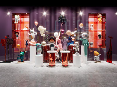 现代潮流公仔 网红星月兔太空人 暴力熊雕塑摆件