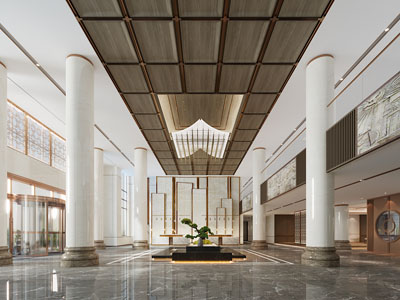 新中式酒店大堂前台接待