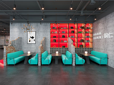 工业风loft饭店餐馆卡座就餐区
