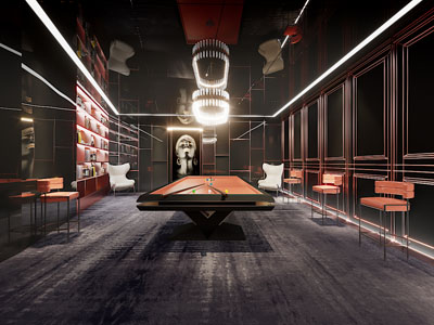 现代暗黑风台球室 娱乐室 休闲室