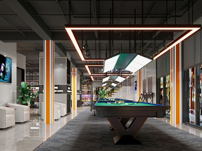 工业风loft台球室 桌球室大厅3d模型 工业风loft台球室 桌球室大厅