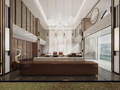 新中式酒店大堂前台接待