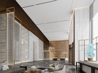 新中式酒店大堂前台接待