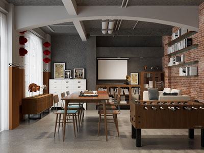 北欧中古风客厅餐厅3d模型 北欧中古风客厅餐厅