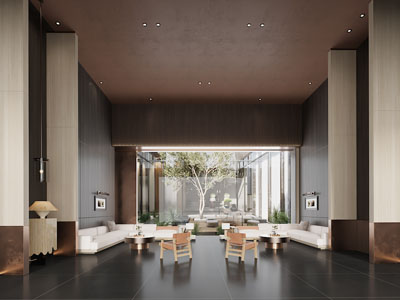 新中式大堂前台接待区 休闲区