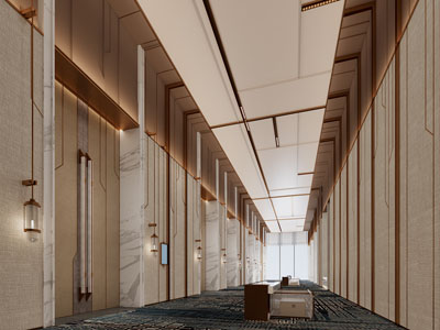 新中式酒店走廊过道3d模型 新中式酒店走廊过道