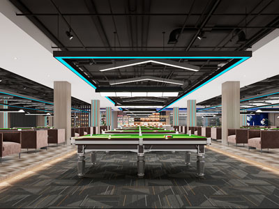 现代台球室 台球厅 台球会所 休闲娱乐室