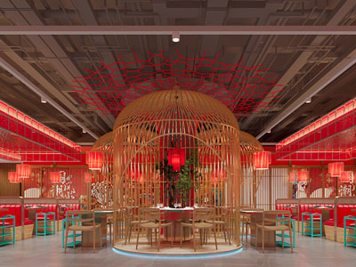 新中式饭店餐馆就餐区