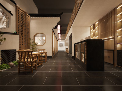 新中式饭店餐馆就餐区 过道
