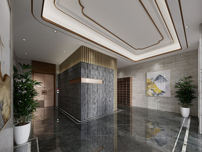 新中式大厅 电梯间