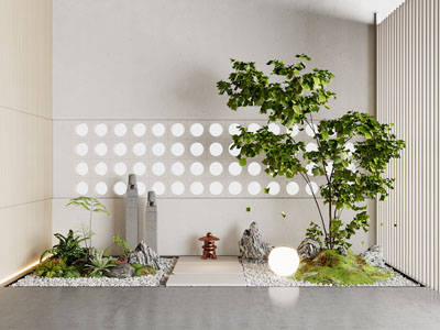 新中式室内石头 花草景观园艺小品