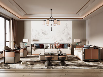 新中式客厅3d模型 新中式客厅