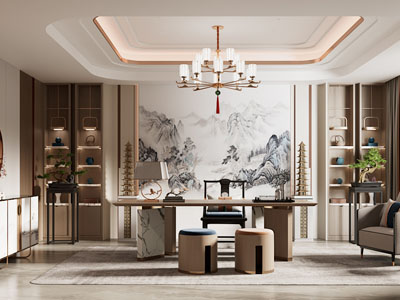 新中式茶室3d模型 新中式茶室