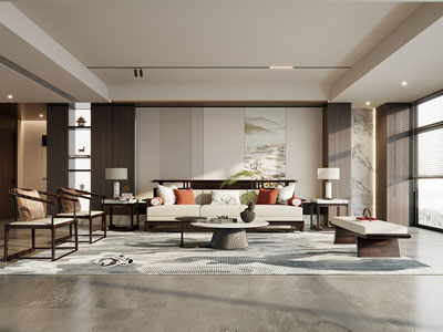 新中式客厅3d模型 新中式客厅