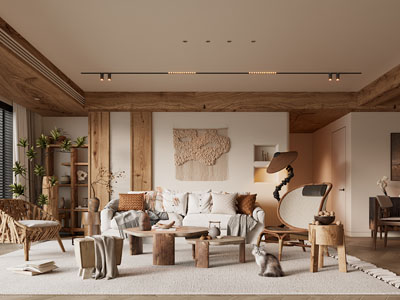 侘寂风中古风客厅餐厅3d模型 侘寂风中古风客厅餐厅