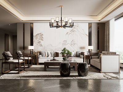 新中式客厅3d模型 新中式客厅