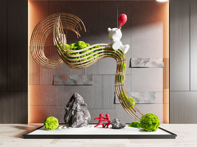 新中式室内景观工艺品摆件组合