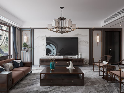 新中式客厅3d模型 新中式客厅