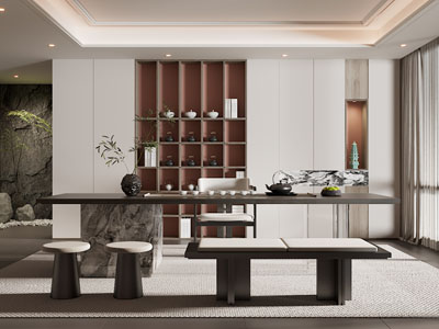 新中式茶室3d模型 新中式茶室