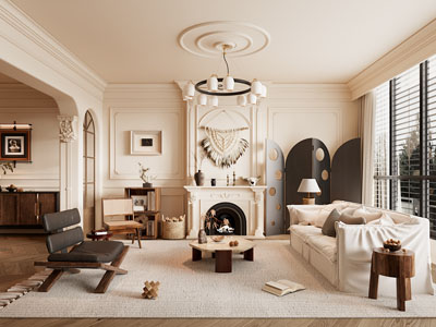 法式奶油风客厅3d模型 法式奶油风客厅