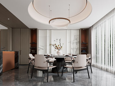 新中式餐厅3d模型 新中式餐厅